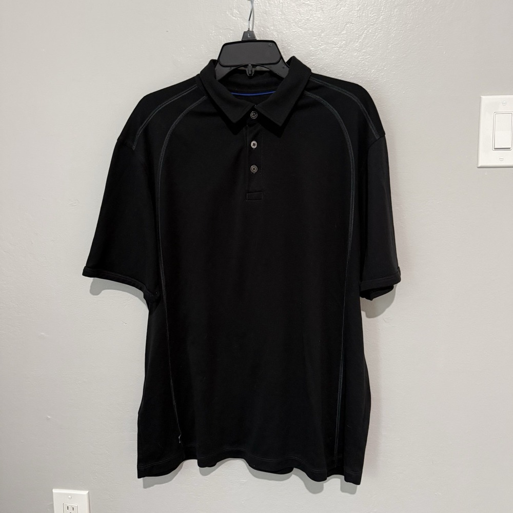 Tommy Bahama Mens Polo Shirt Size XL Black Short Sleeve Casual Marlin Logo